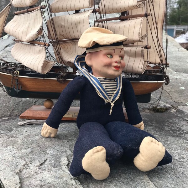 Vintage 1954  Composition Doll Steamship Souvenir Sailor