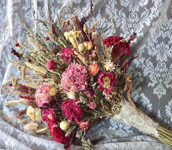 Mariage Fleurs Séchées Fleur Bouquet De Mariée Bordeaux Blush Rose Pivoine Sage Maya