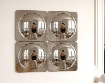 Set of 4 Convex Chrome Sphere Mirrors, Curved Fisheye Wall Mirrors, Minimalist Loft Decor, 25 cm