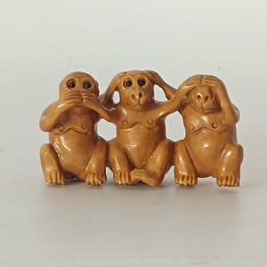 Vintage Monkey Netsuke Drie Wijze Apen Zien Niets Hoor Niets Spreek Niets Japanse Handgesneden Houten Charm