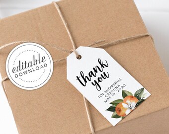 A Little Cutie is on The Way Thank You Tag, Orange Baby Shower Gift Favor Tag, Clementine Shower Thank you, Digital Download - Carolina