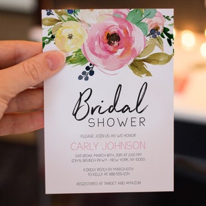 Bridal Shower Invitation, Pink Floral Invitation Printable, Bridal Shower Invite, Spring Bridal Shower Template Digital Download- Carli