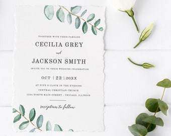 Greenery Wedding Invitation Template, Eucalyptus Watercolor Wedding Invite, , Templett, Digital Download - Cecilia