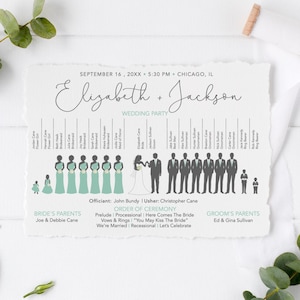Silhouette Wedding Program, Ceremony Wedding Program, Spring Wedding Program Printable, Program Template, Gray and Teal, Digital Download image 1