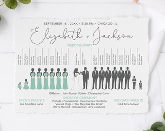 Silhouette Wedding Program, Ceremony Wedding Program, Spring Wedding Program Printable, Program Template, Gray and Teal, Digital Download