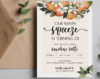 Our main squeeze event invitation, Clementine Invitation, Citrus Invitation, Orange, Cutie, Fruit invitation Digital download - Carolina