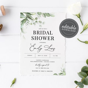 Emily - Greenery Bridal Shower Invitation, Eucalyptus Bridal shower, Boho Bridal Shower, Couples shower invitation, Digital Download