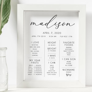Elyse - First Birthday Milestone Sign, Minimalist Milestone Board, Baby Milestone Board, Modern Milestone Poster Instant, Digital Download