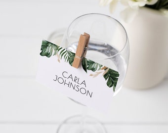 Tropical Place Card Template, Printable Greenery Wedding Food Card, Wedding Name Card, Beach Wedding Name Card, Digital Download - Fiona