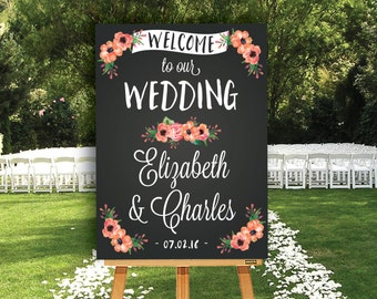 Chalkboard Welcome Sign - Wedding Welcome Sign - Bridal Shower Welcome Sign - Baby Shower - Floral Chalkboard Welcome Sign - DIGITAL FILE