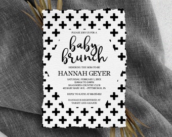 Plus  - Black Plus Sign Baby Shower Invitation, Swiss Cross, Baby Brunch Invitation, Minimalist Shower, Digital Download