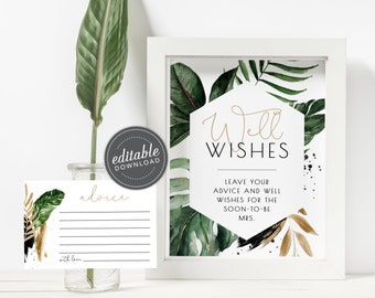 Tropical Well Wishes Sign, Wishing Well Sign, Well Wishes Card, Wedding Advice Card, Wedding Shower Game, Digital Download - Fiona