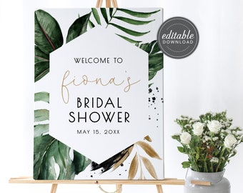 Tropical Welcome Sign Template, Palm Greenery Wedding, Bridal Shower Welcome Sign Poster, Shower Welcome sign 8x10, Digital Download - Fiona