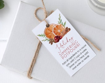 Holiday Simmering Potpourri Gift Tag, Personalized Holiday Potpourri Tag, Teacher Coworker Neighbor Gift, Potpourri Tag, Digital File