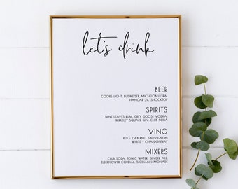 Salee - Wedding Bar Menu Template, Drink Sign, Printable Bar Menu, Wedding Drinks Menu, Bar Menu Sign Poster, vertical, Digital Download