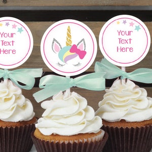 Unicorn Cupcake Toppers, Magical Unicorn Cupcake Toppers, Unicorn Birthday Toppers, 2.5 OLDP10 Digital Download image 1