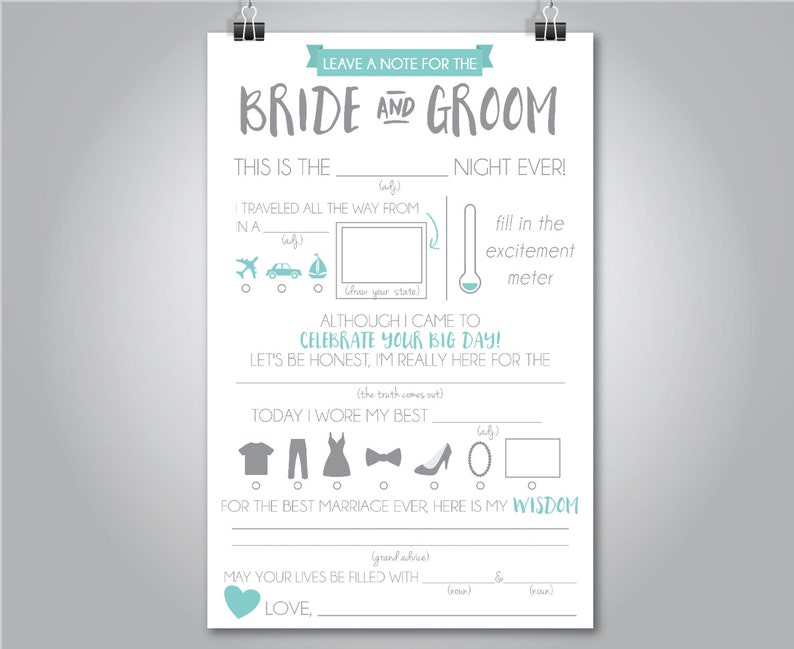 Wedding Mad Libs, Wedding Advice Card, Fill in the Blank, Custom Colors afbeelding 1