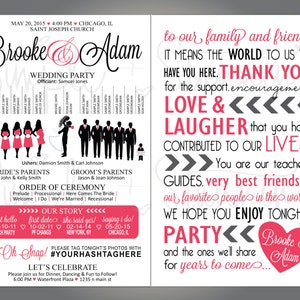 Silhouette Wedding Party Program, Fun Wedding Program, Thank You, Wedding Party, Silhouette Front and Back Custom, 5.5&quot;x8.5&quot;