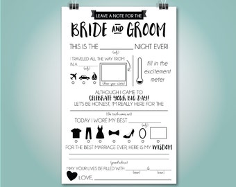 Wedding Mad Libs, Wedding Advice Card, Fill in the Blank, Custom Colors, , 5.5x8.5 Digital Download