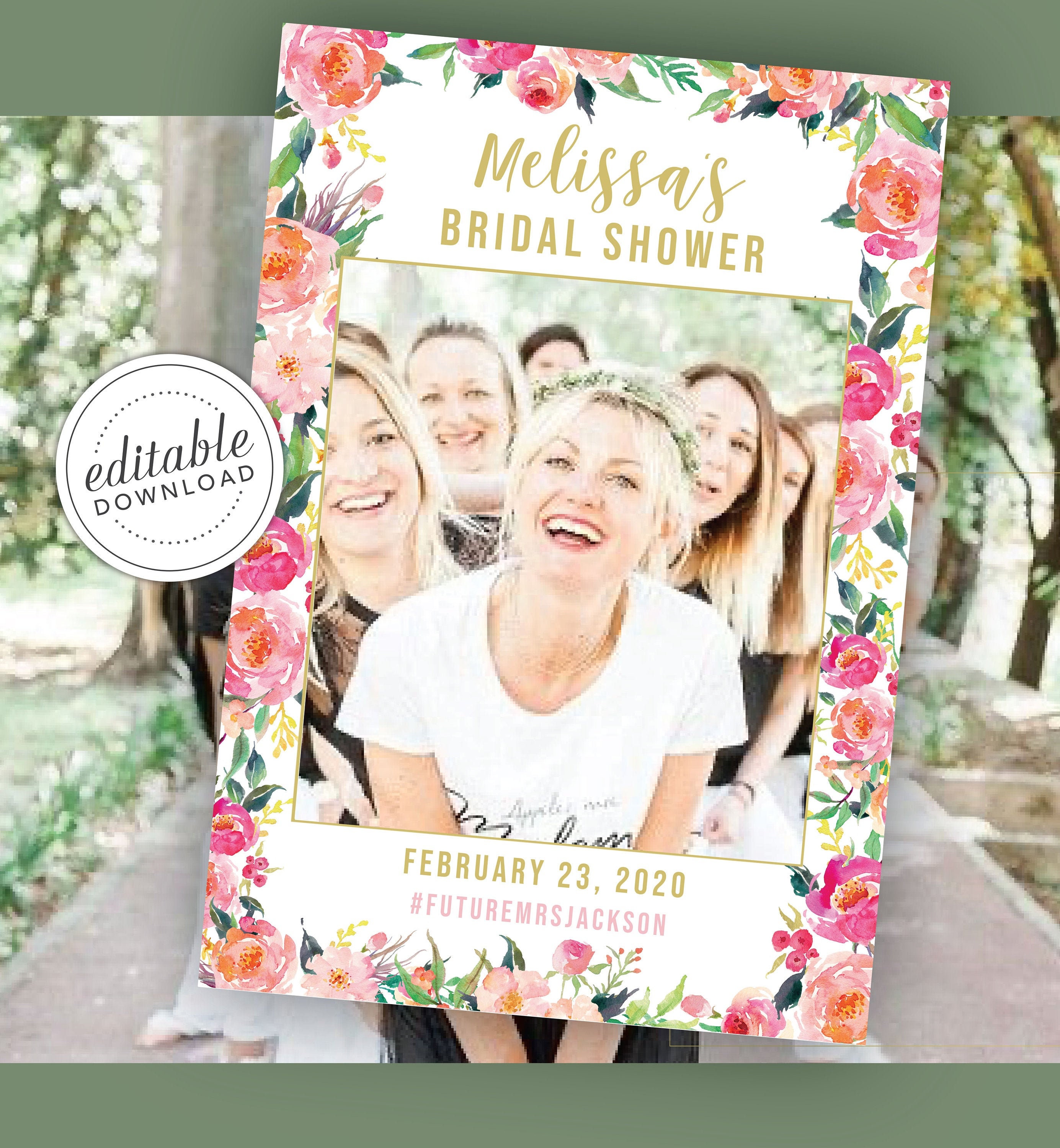 Colorful bridal shower poster Photo Booth frame floral bridal shower photo prop spring shower bridal shower Digital Download