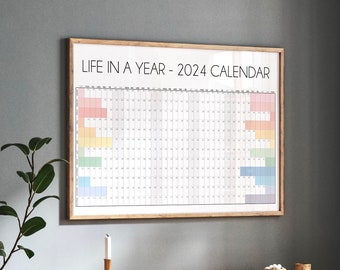 IMPRIMABLE - Calendrier mural 2024 Life in a Year, Planificateur mural, Planificateur Big Wall, Grand calendrier mural, imprimable, horizontal coloré, X-Large