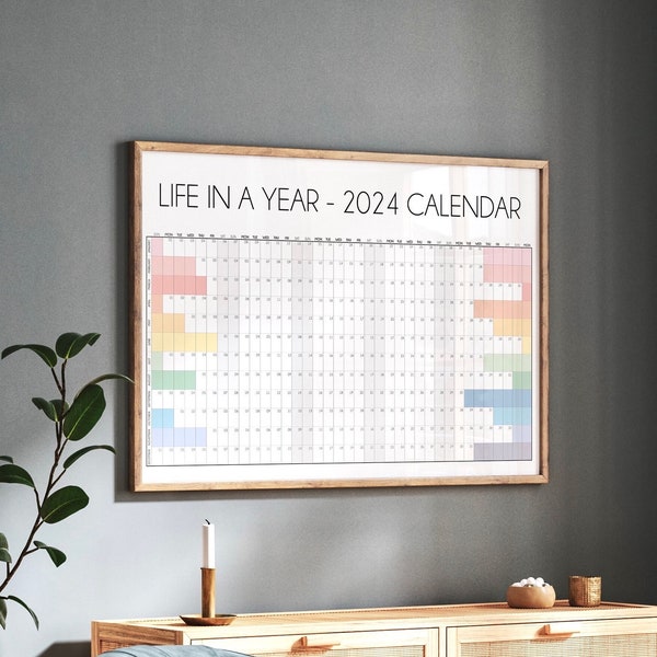 PRINTABLE - 2024 Life in a Year Wall Calendar, Wall Planner, Big Wall planner, Large Wall calendar, printable, colorful horizontal, X-Large