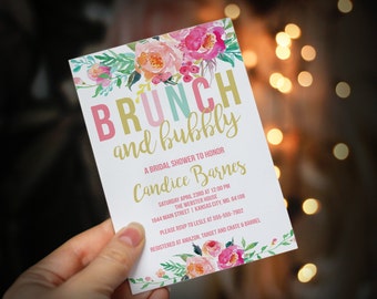Colorful Floral Brunch and Bubbly bridal shower invitation, pink floral bridal brunch, spring shower, baby shower, Digital Download -Melanie
