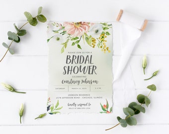 Floral Bridal Shower invitation, bridal shower Invitation, spring shower Invitation, floral shower invitation Digital download - Lily