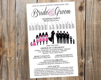 Silhouette Wedding Program, Fun Ceremony Wedding Program, Vertical Wedding Program, 5.5"x8.5", Design 1