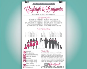 Silhouette Wedding Program, Ceremony Wedding Program, Fun Wedding Program, Colorful Wedding Program, 5.5"x8.5", Design 3