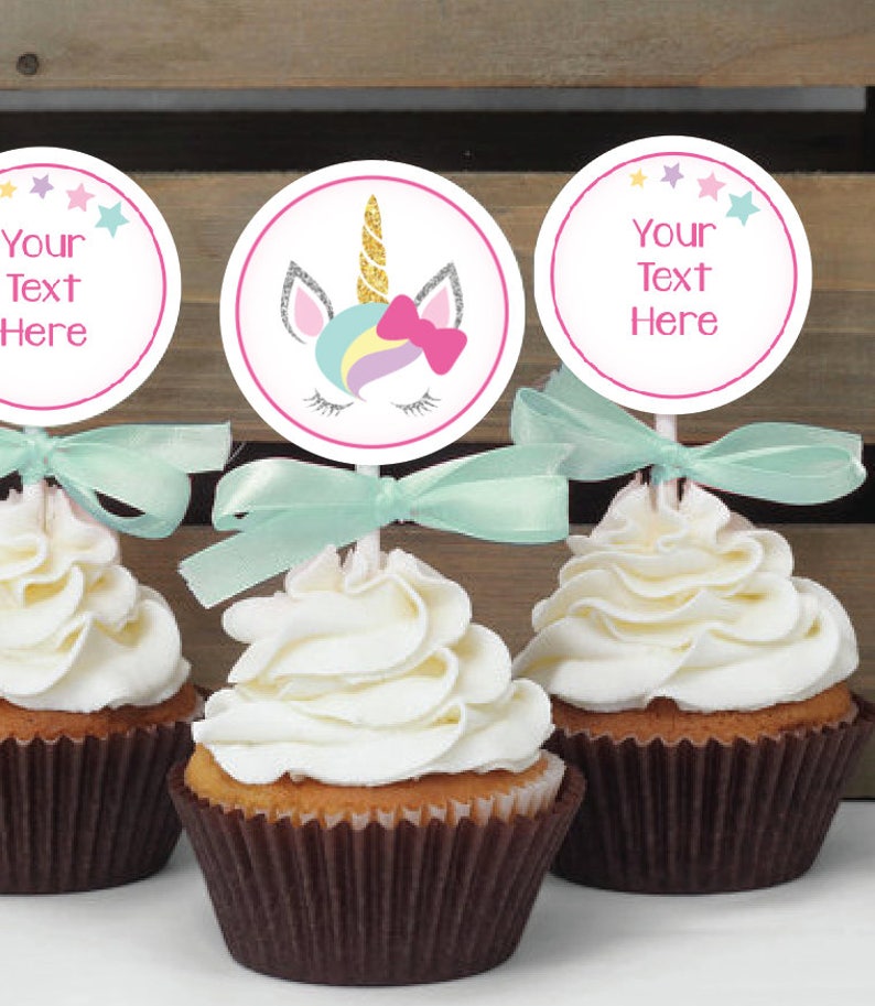 Unicorn Cupcake Toppers, Magical Unicorn Cupcake Toppers, Unicorn Birthday Toppers, 2.5 OLDP10 Digital Download image 1