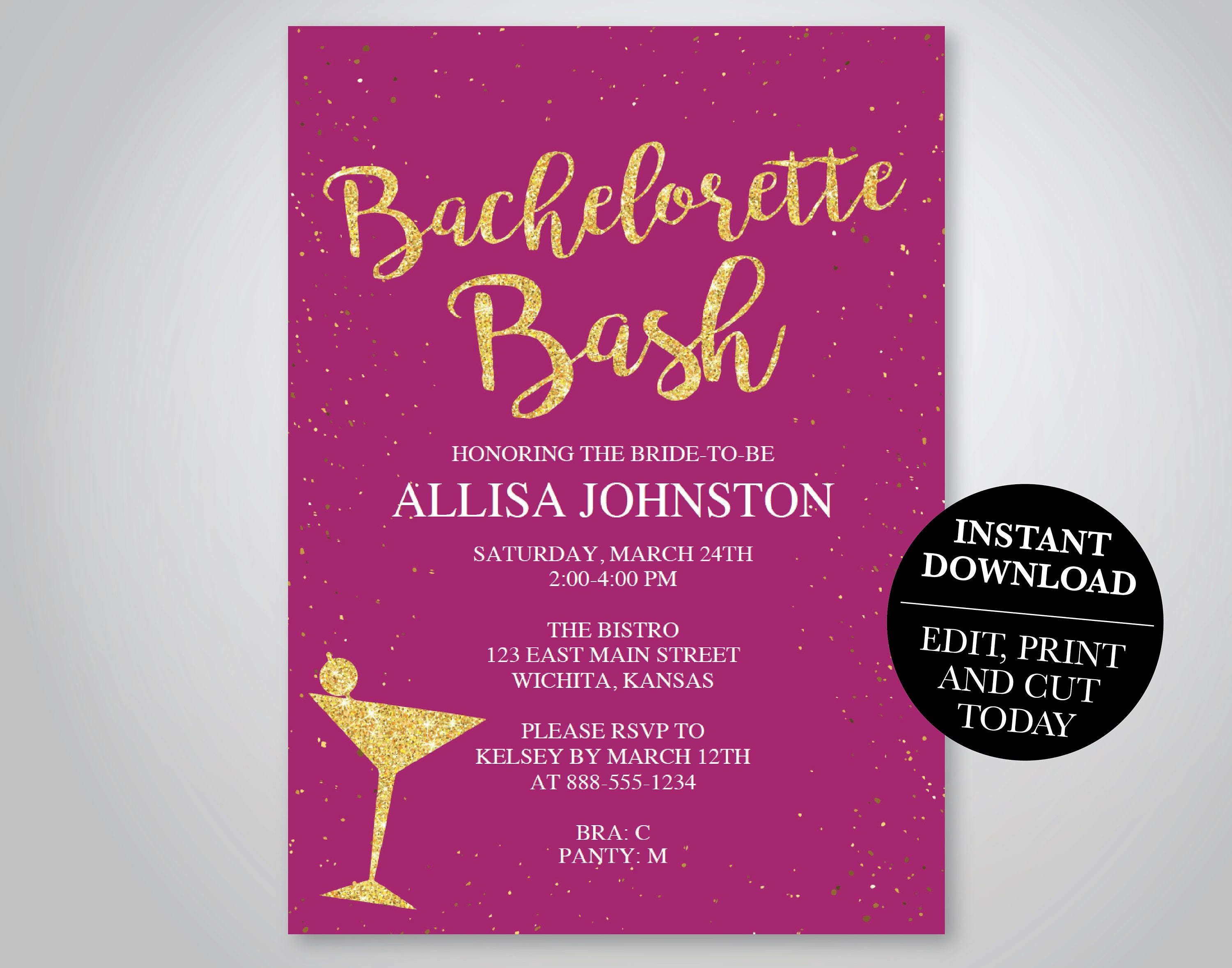 INSTANTLY EDITABLE Hot Pink and Gold Bachelorette Party | Etsy