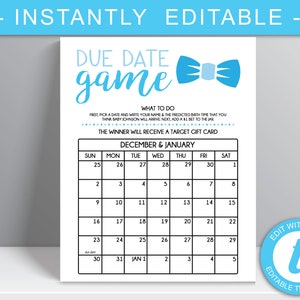 Due Date Spiel 16 x 20 Poster-Datei, raten Sie das Fälligkeitsdatum Spiel, Vorhersage Kalender, junge Baby-Dusche-Spiel, Baby Boy digitaldownload