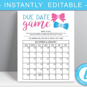 Due Date Spiel 16 x 20 Poster-Datei,, Geschlecht offenbaren Party, raten Sie das Fälligkeitsdatum Spiel, Vorhersage Kalender, Baby-Dusche-Spiel, digitaler Download
