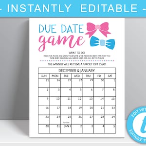 Due Date Game 16x20 Poster File, , Gender Reveal Party, Guess the Due Date Game, Prediction Calendar, Baby Shower Game, Digital Download image 1