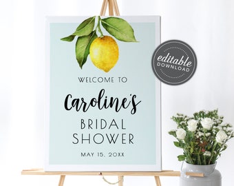 She Found Her Main Squeeze Lemon Bridal Shower Welcome Sign, Lemon Shower Welcome, Main squeeze, 18x24 Editable - Carolina