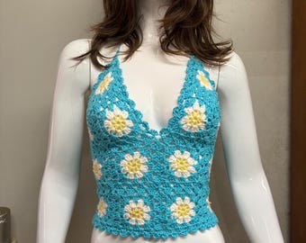 Boho halter crochet top. Size S. Handmade. Exclusive.