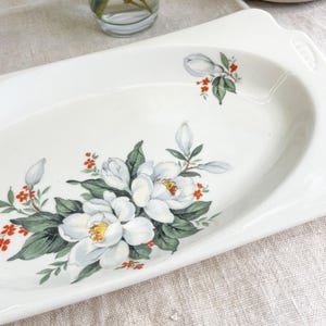 Vintage Wood & Sons Magnolia Platter, 1960 English Ironstone Rectangular Handled Serving Tray, Mid-Century Staffordshire Pottery