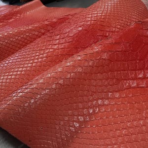 Real Coral Red Reticulated Python Back Cut Leather Hide | Bleached Finish, Premium Tanned Exotic Leather for Luxury Leathercraft