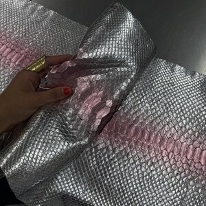 Real Silver Mix Pink Foiled Reticulated Python Back Cut Leather Hide | Bleached Finish,Premium Tanned Exotic Leather for Luxury Leathercraft