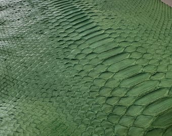 Real Leaf Green Borneo Python Back Cut Leather Hide | Bleached Finish, Premium Tanned Exotic Leather for Luxury Leathercraft