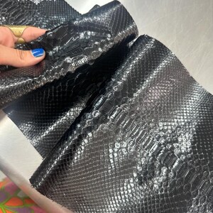Real Black Glossy Reticulated Python Back Cut Leather Hide | Unbleached Finish, Premium Tanned Exotic Leather for Luxury Leathercraft