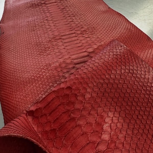 Real Terracotta Red Borneo Python Back Cut Leather Hide | Bleached Finish, Premium Tanned Exotic Leather for Luxury Leathercraft