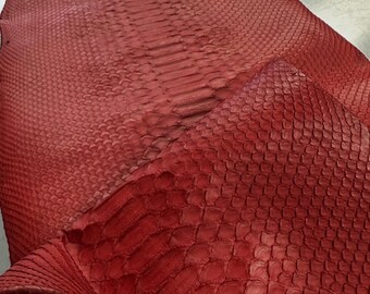 Cuir véritable de python de Bornéo rouge terracotta, dos découpé | Finition blanchie, cuir exotique tanné de qualité supérieure pour la maroquinerie de luxe