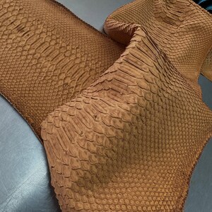 Real Brown Borneo Python Back Cut Leather Hide | Bleached Finish, Premium Tanned Exotic Leather for Luxury Leathercraft