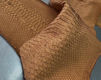 Real Brown Borneo Python Back Cut Leather Hide | Bleached Finish, Premium Tanned Exotic Leather for Luxury Leathercraft
