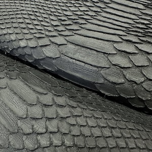 Real Matte Black Borneo Python Back Cut Leather Hide | Bleached Finish, Premium Tanned Exotic Leather for Luxury Leathercraft