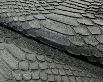 Real Matte Black Borneo Python Back Cut Leather Hide | Bleached Finish, Premium Tanned Exotic Leather for Luxury Leathercraft