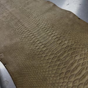 Real Olive Brown Borneo Python Back Cut Leather Hide | Bleached Finish, Premium Tanned Exotic Leather for Luxury Leathercraft