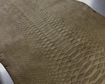 Real Olive Brown Borneo Python Back Cut Leather Hide | Bleached Finish, Premium Tanned Exotic Leather for Luxury Leathercraft